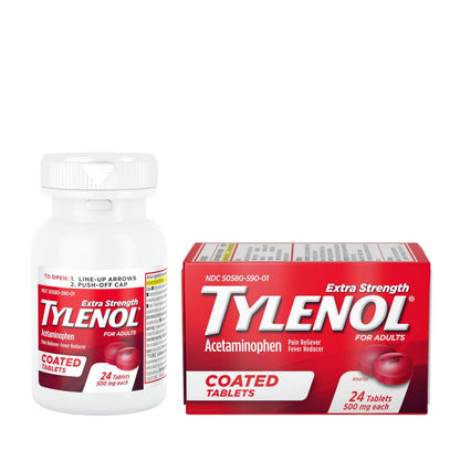 Tylenol Extra Strength Pain Reliever & Fever Reducer, Round Coated Tablets, 500 mg Acetaminophen Pain Relief Pills for Headache, Toothache & Minor Arthritis Pain, 24 ct TylenolBuy Supplements Australia