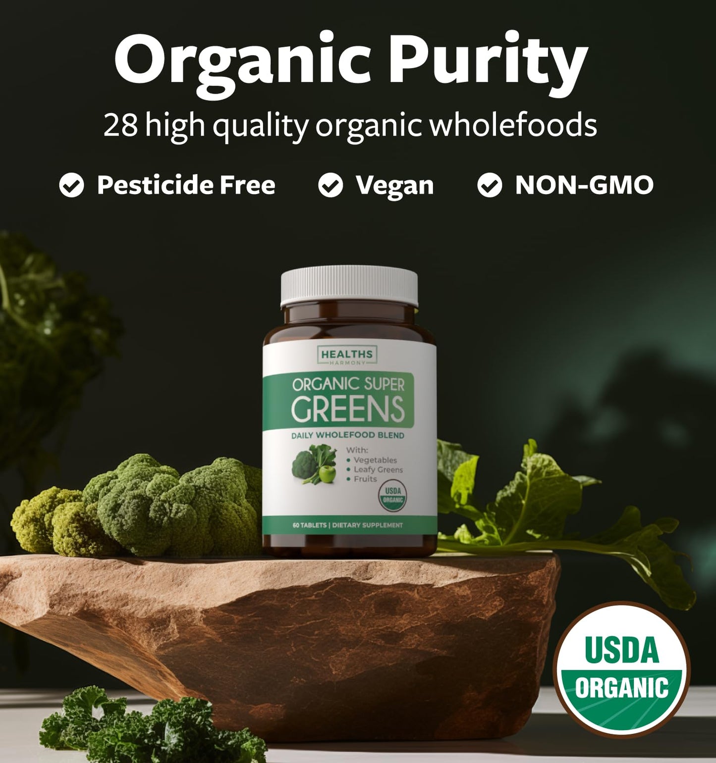 Super Greens & Vitamin C (1-Month Supply) Greens & C Synergy Bundle of Organic Super Greens Powder - Complete Superfood (60 Capsules) & & Vitamin C Immune Support (60 Vegetarian Caps)(Non-GMO) Healths Harmony buy supplements Au