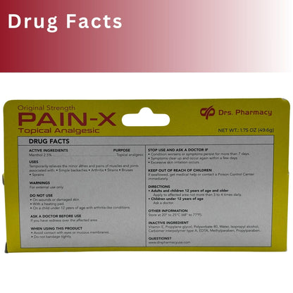 Drs. Pharmacy Pain-X Menthol Cream – Targeted Muscle & Joint Relief – 1.75 oz, Made in USA Drs. PharmacyBuy Supplements Australia