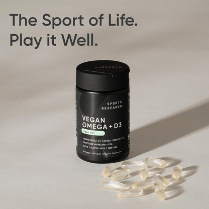 Sports Research Vegan Omega-3 with Vitamin D3 Softgels - 1020mg Omega-3 & 5000iu D3 Supplement - Fish Oil Alternative with Vitamin D Plant-Based Support from Algae Oil - 60 Veggie Softgels for Adults Sports Research buy supplements Au