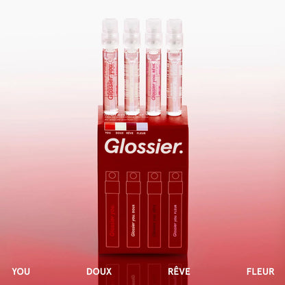 Glossier You Mini Wardrobe Fragrance Set - 4 Unisex Travel Size Eau de Parfum for Women & Men - Skin-Scent Enhancer Perfume Sampler, Smells Different on Everyone - You, Fleur, Doux, Rêve - 1.5ml Each GlossierBuy Supplements Australia