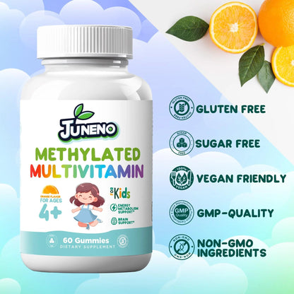 Juneno Methylated Multivitamin Gummies for Kids - MTHFR Support Supplement with B Complex 5-MTHF Folate (L-Methylfolate) Juneno