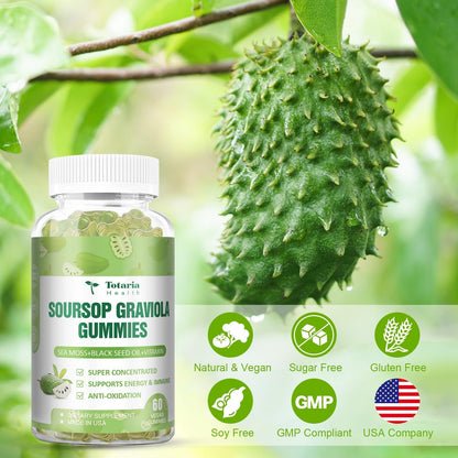 Totaria Sugar Free Soursop Oil Graviola Sea Moss Gummies - Support Digestive Sleep Skin Health, Immunity & Antioxidant - Guanabana Fruit with Sea Moss, 150mg Black Seed Oil Organic Non-GMO Vegan