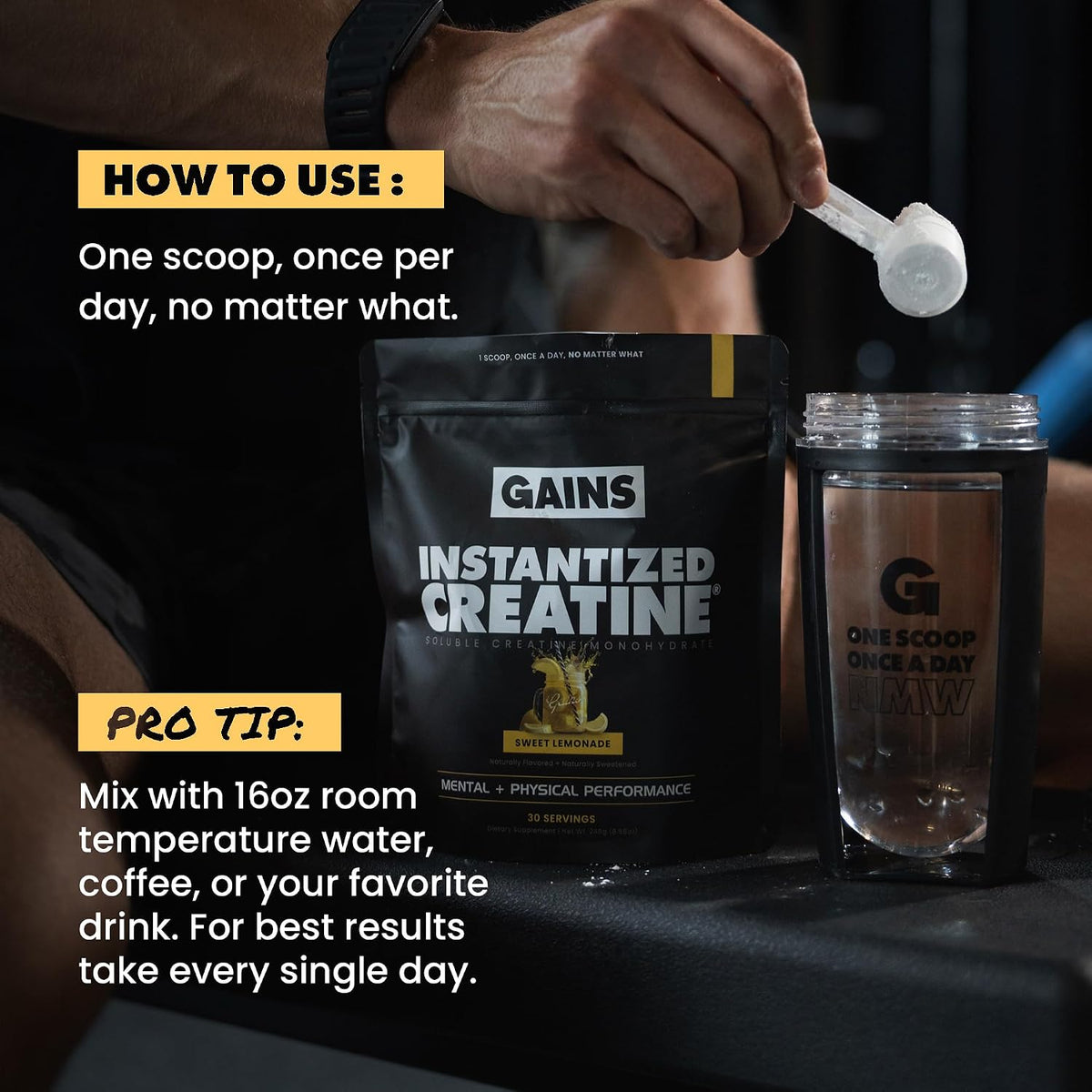 Gains in Bulk Instantized Creatine Sweet Lemonade & No Matter What Pre Workout Powder Bundle, Soluble Creatine Powder, Paraxanthine, Amino Acids & L Theanine, 130 Servings