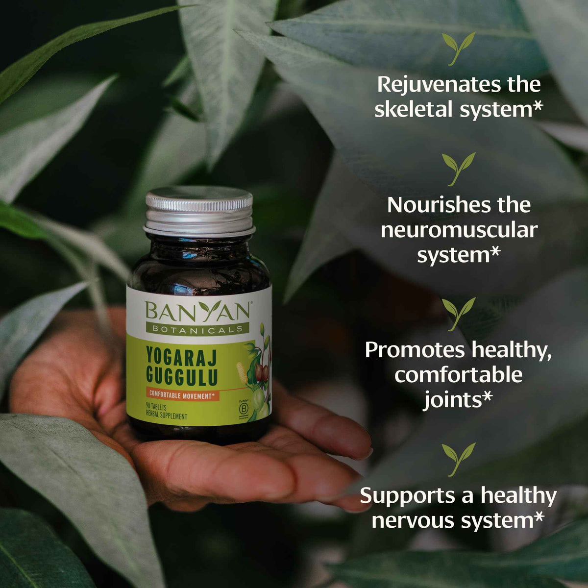 Banyan Botanicals Organic Yogaraj Guggulu – Joint Support & Mobility Supplement – Ayurvedic Herbal Blend for Flexibility, Neuromuscular Comfort – Deep Systemic Detox – 90 Tablets – USDA Organic*