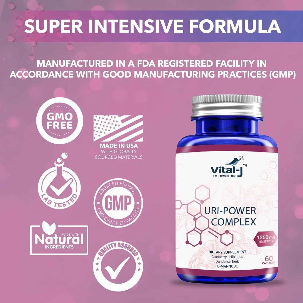 4-IN-1 URI POWER COMPLEX 1350mg - D Mannose, Cranberry, Hibiscus, and Dandelion Herb - Naturally Cleanse the Bladder and Urinary Tract 60 capsules – Specialized Approach for UTI Avoidance