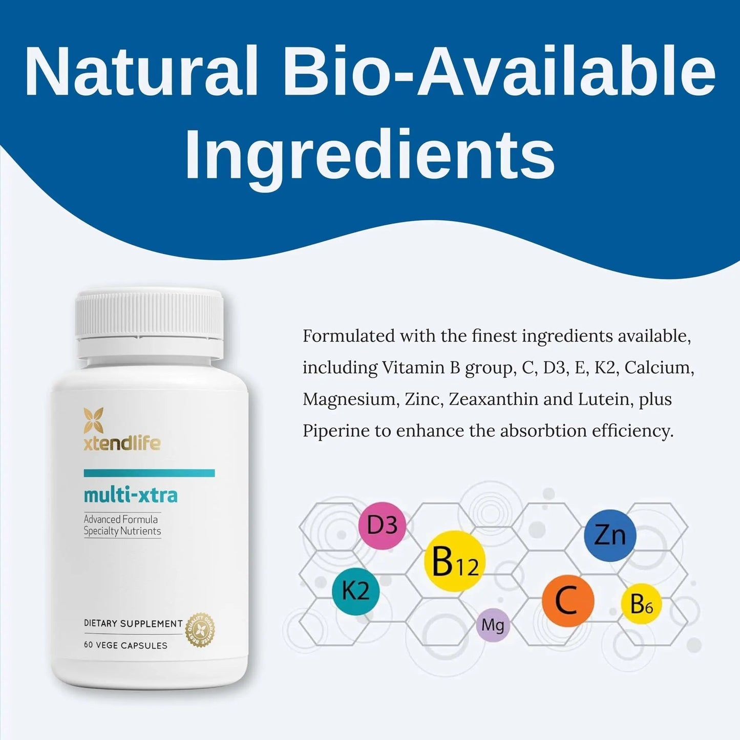 Xtendlife Multi-Xtra Multivitamin for Immune, Heart & Energy Support - 40+ Bioavailable Vitamins, Minerals, Antioxidants & Herbs Xtendlife