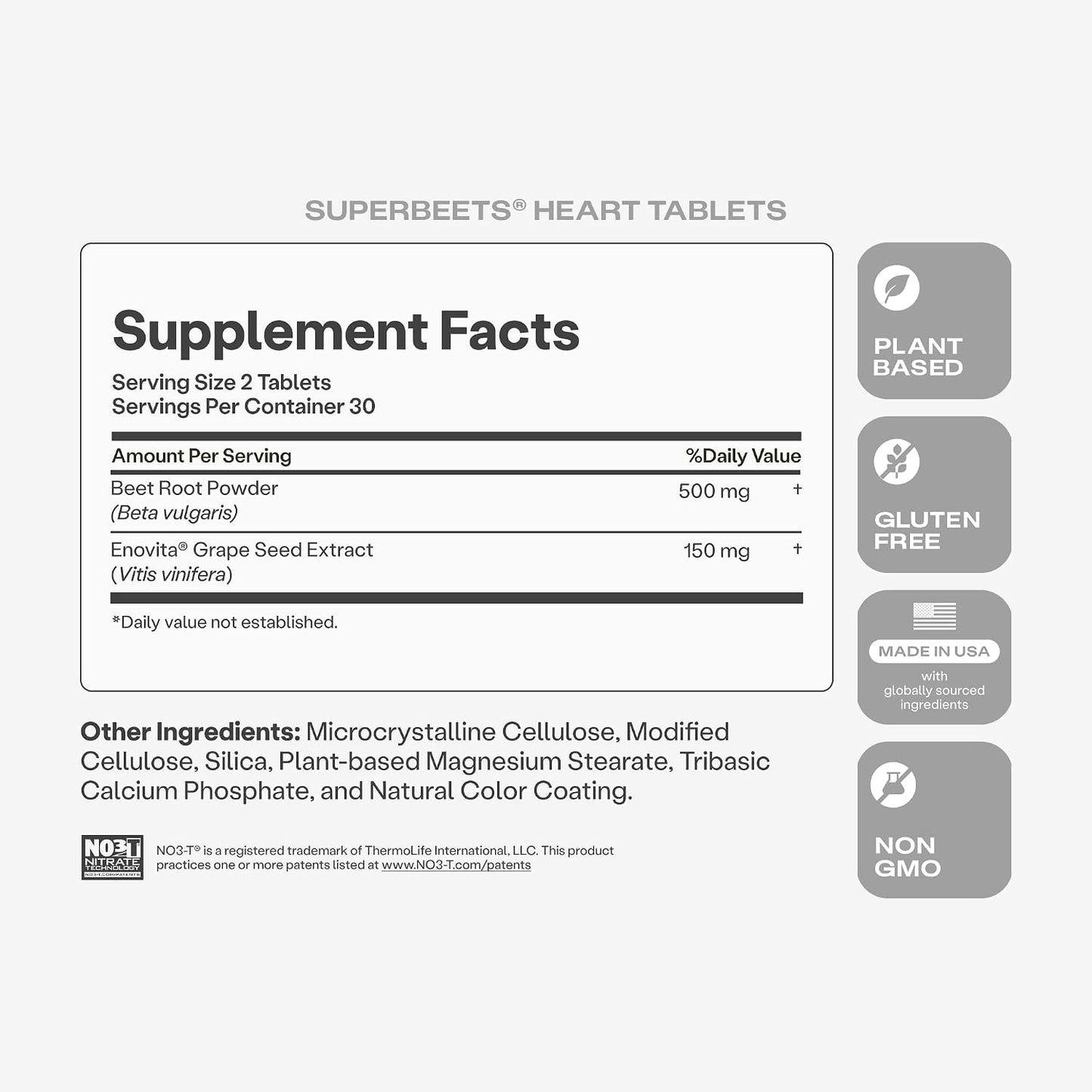 HumanN SuperBeets Heart Tablets Smooth Coat 500mg – Non-GMO Powder – Clinically Studied Antioxidants, 60 Count