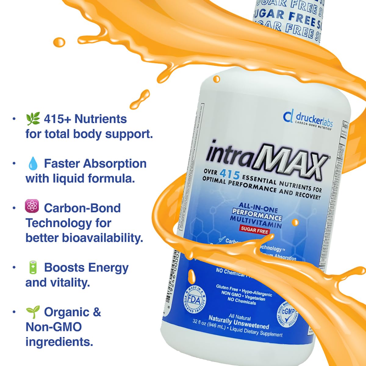 intraMAX Drucker Labs Organic Sugar-Free All-in-One Performance Liquid Multivitamin for Men & Women | Non-GMO, Gluten & Dairy Free | with Magnesium, Zinc, Vitamins D, C & E | 32 oz intraMAX buy supplements Au
