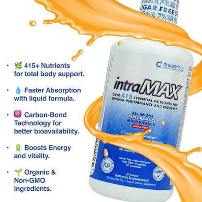 intraMAX Drucker Labs Organic Sugar-Free All-in-One Performance Liquid Multivitamin for Men & Women | Non-GMO, Gluten & Dairy Free | with Magnesium, Zinc, Vitamins D, C & E | 32 oz intraMAX buy supplements Au