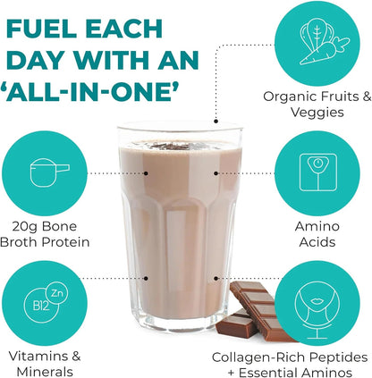 Reignite Wellness by JJ Virgin | Chocolate Bone Broth All-in-One Shake | Gluten Free + Dairy Free Protein Powder | Contains 20G of Beef Protein with Vitamins, Minerals, Amino Acids | 30 Servings