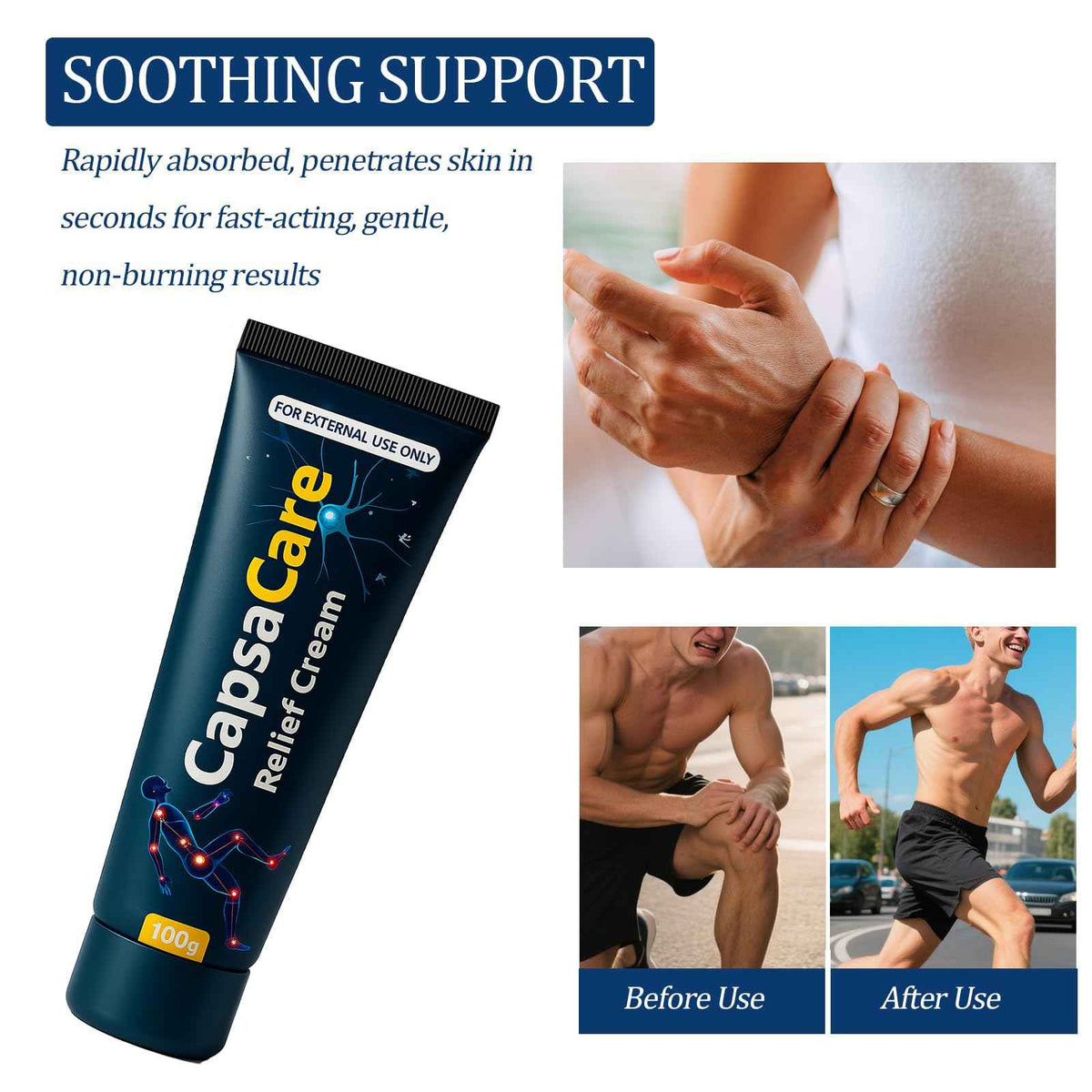 CapsaCare Neuropathy Relief Cream - with Capsaicin & Arnica, Menthol for Muscle & Joint Comfort, Fast Absorbing Formula for Feet, Hands, Legs, and Waist (2Pcs)