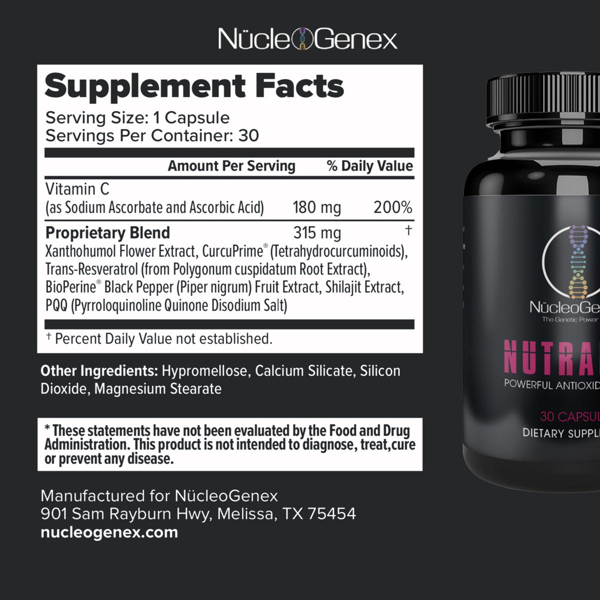 Nucleogenex - Nutralize - The Key to Supporting a Healthy Aging Process and Immune System - Potent Blend for Powerful Cell Protection - Xanthohumol, CurcuPrime, C-60 Complex, PureQQ - 30 Capsules NucleOGenex buy supplements Au