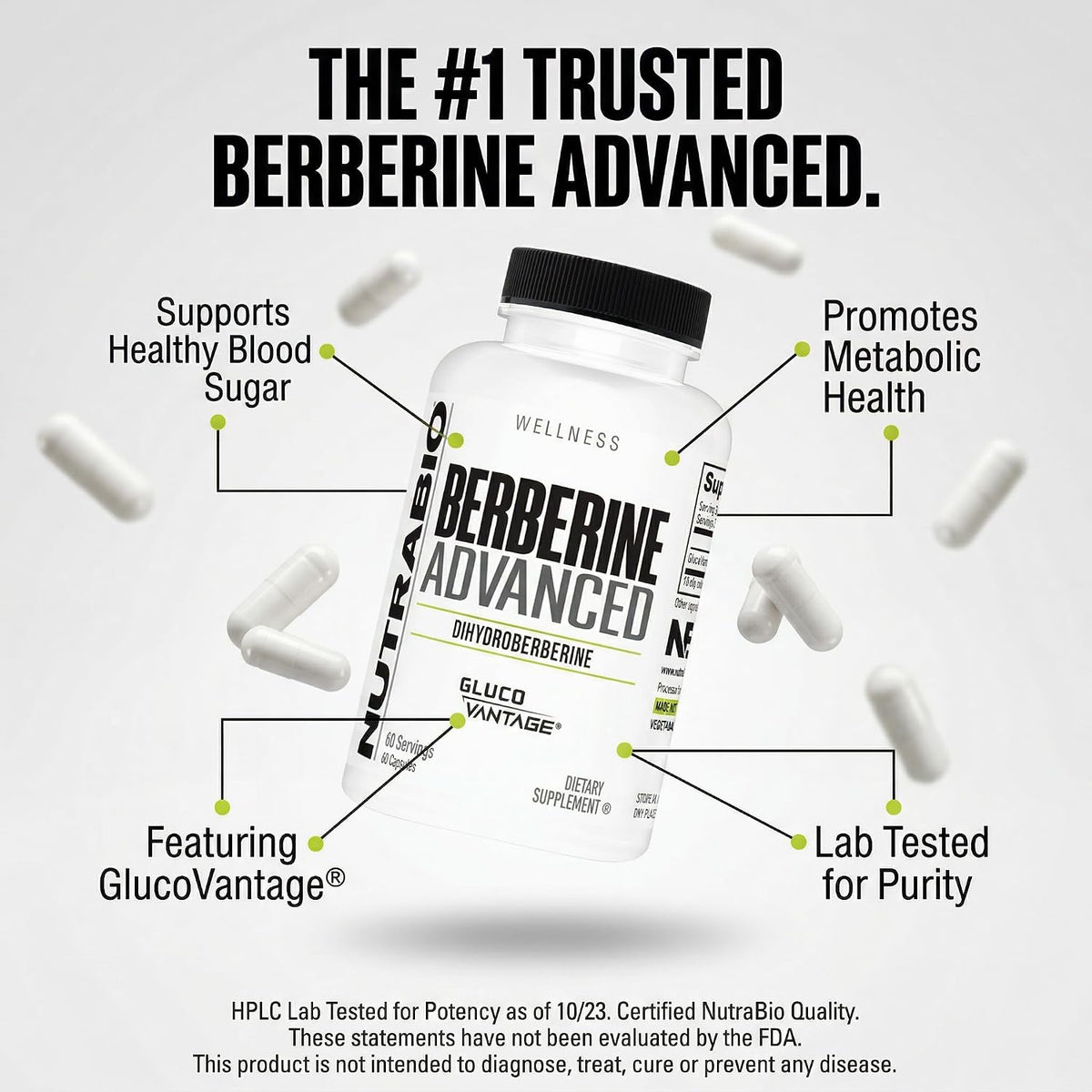 NutraBio Berberine Advanced Supplement (Dihydroberberine), 200 mg - Provides Advanced Absorption Carbohydrate Tolerance Support, 60 Caps