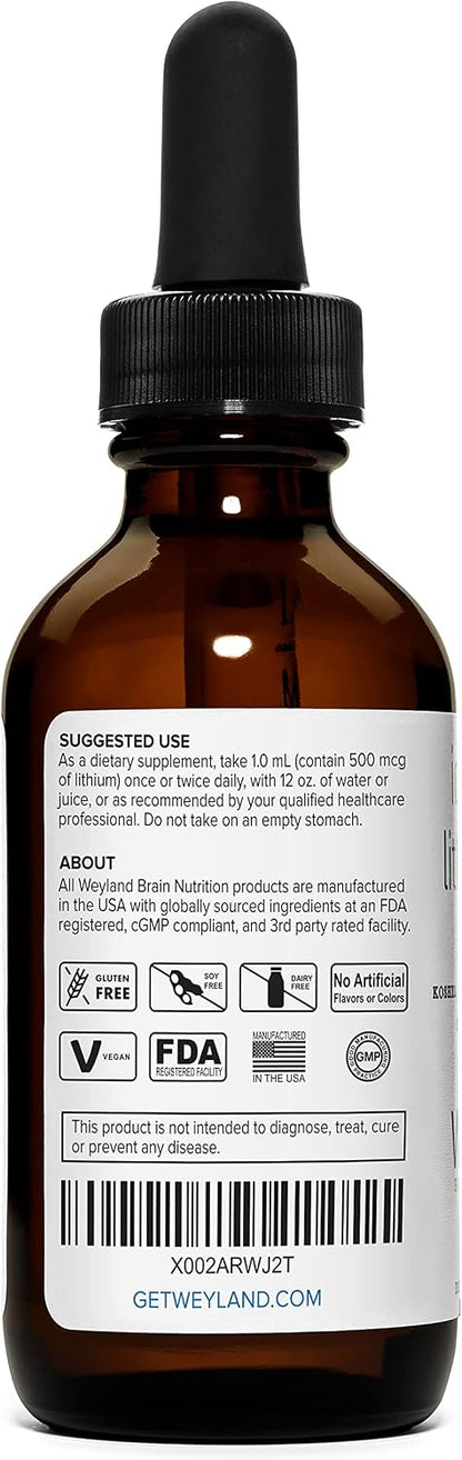 Ionic Liquid Lithium Drops | Magnesium, Sodium, Potassium, Lithium | Brain Health | Trace Mineral Drops | 60 mL (2 Fl Oz)