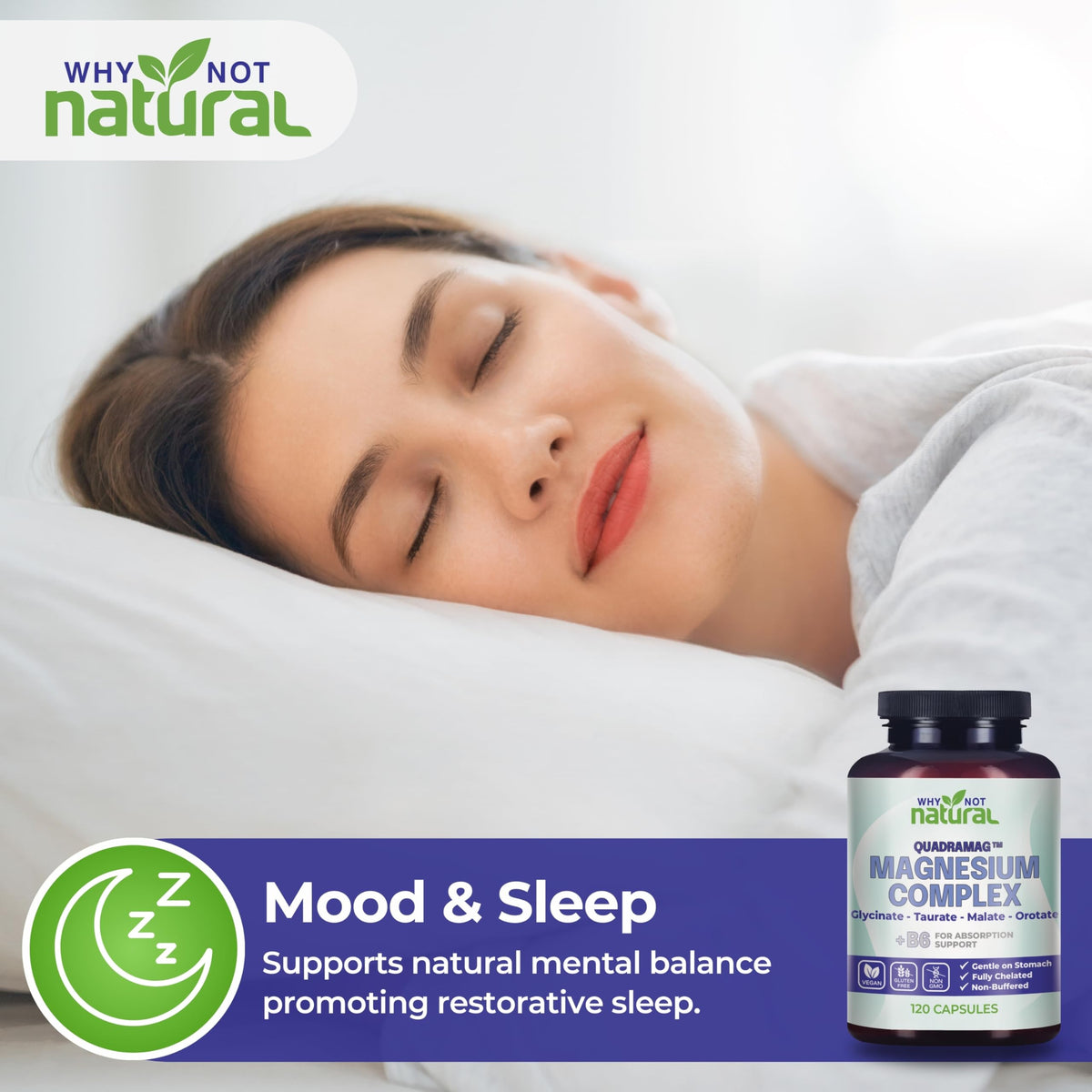 4-in-1 Magnesium Complex Supplement - Glycinate, Taurate, Malate, Orotate Blend - 300 mg per Serving, 120 Capsules Why Not Natural buy supplements Au