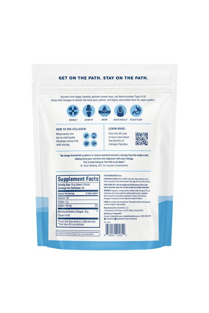 NativePath Collagen Peptides, Grass-Fed Type 1 & 3, 45 Servings | 10g Hydrolyzed Per Scoop, Supports Hair, Skin, Nails & Joints, Unflavored, Women & Men, Keto & Paleo