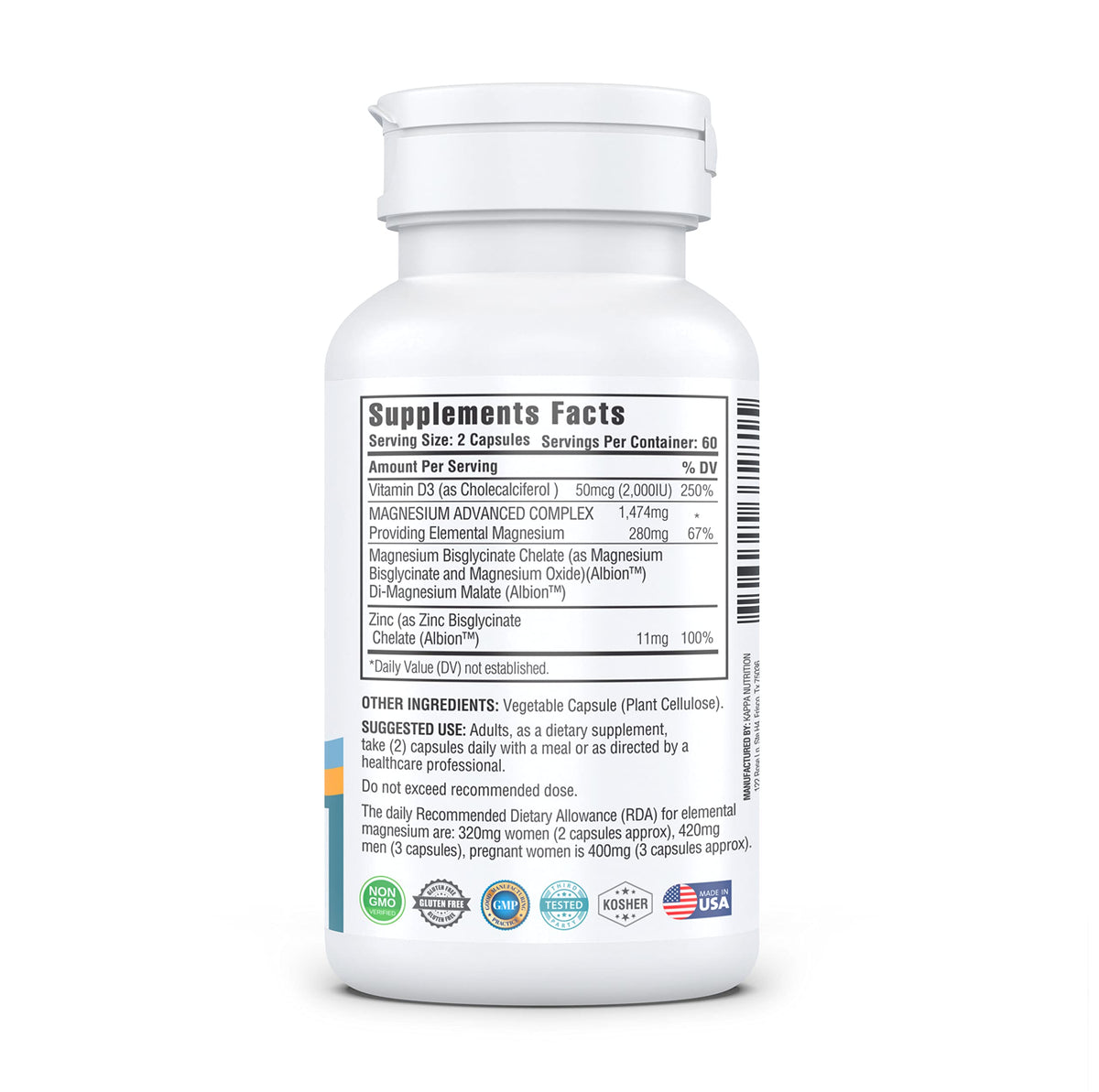 Kappa Nutrition Magnesium 4-in-1, 280mg Elemental Magnesium (Bisglycinate, Malate) + Zinc & Vitamin D3, Brain, Sleep, Energy, Muscle, Immune Support, 120 Vegan Capsules. KAPPA NUTRITION buy supplements Au