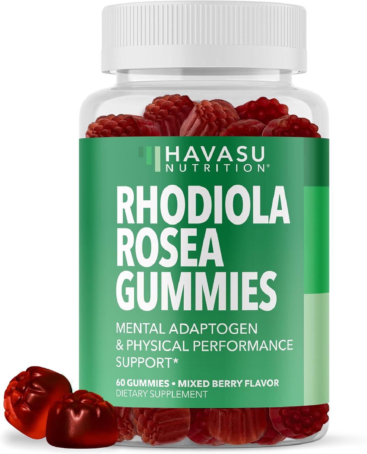 Rhodiola Rosea Gummies, Sugar Free Rhodiola Supplement, 30 Servings | Herbal Adaptogen for Mental Clarity and Performance, 60 Count, Vegan and Gluten-Free, Mixed Berry Flavor, 1-Month Supply