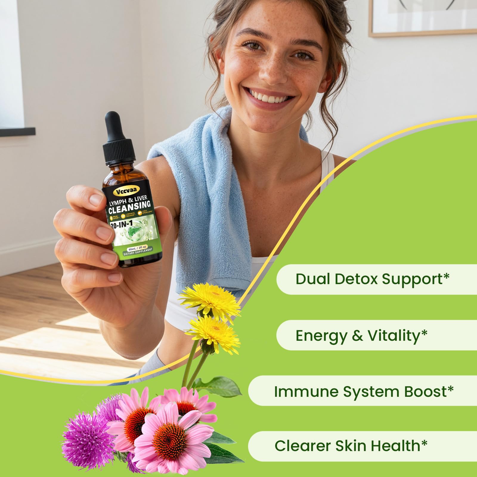 Vccvaa Lymph & Liver Cleanse - 20-in-1 Lymphatic Drainage & Liver Detox Supplement with Milk Thistle, Echinacea, Fucoxanthin - 60mL Liquid Formula for Immune & Digestive Support Vccvaa buy supplements Au