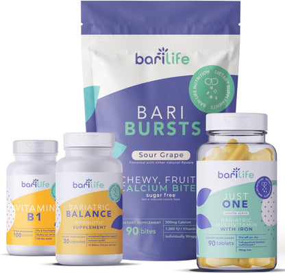 Bari Life Post-Op, Gastric Sleeve, Gastric Bypass Vitamin and Supplement Starter Kit (Grape)