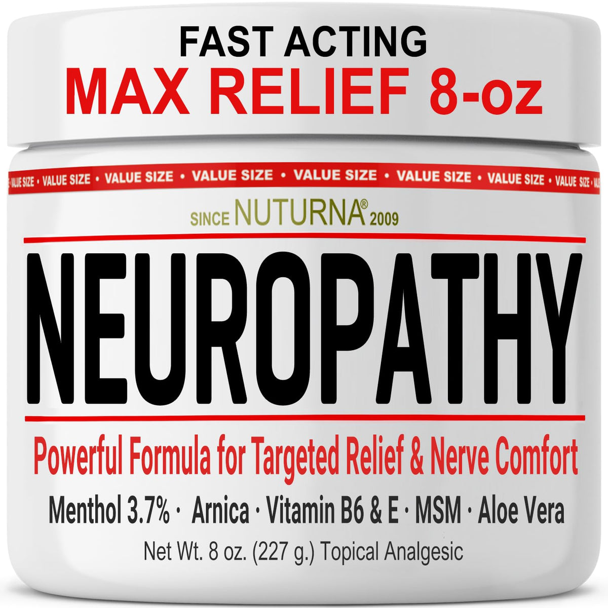 Neuropathy Nerve Cream - Fast Acting for Feet Hands Legs Toes - Ultra Strength Menthol, Arnica, Aloe Vera, MSM, Natural Soothing Nerve Comfort - Extra Large 8 oz NuturnaBuy Supplements Australia