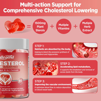 HOLLEGEND Cholesterol Gummies Sugar-Free,12-in-1 Cholesterol Supplements with Plant Sterols,Citrus Bergamot,CoQ10 and Vitamins for Cholesterol Health, Vegan, Mixed Berry Flavor, 60 Counts HOLLEGENDBuy Supplements Australia