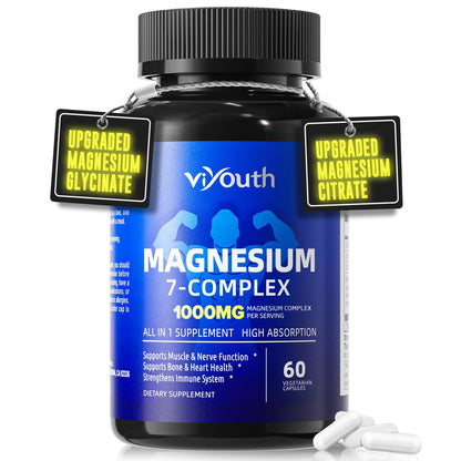 Magnesium 7 Complex Supplement Advanced with 7 Forms of Magnesium (Glycinate, Malate, Chelate, Aspartate, Orotate, Taurine, Citrate), Zinc, Vitamin D3 & Vitamin B6