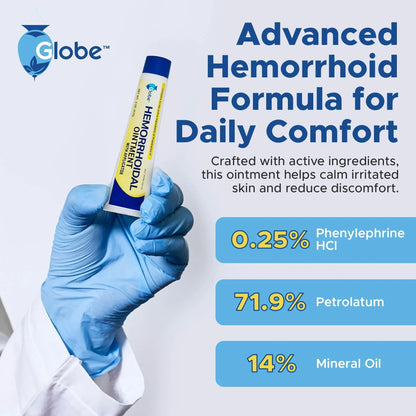Globe Hemorrhoidal Ointment w/ Applicator, Phenylephrine HCl, Petrolatum Mineral Oil, Maximum Strength Formula for Burning, Discomfort & Itching, 2 oz Hemorrhoidal OintmentBuy Supplements Australia