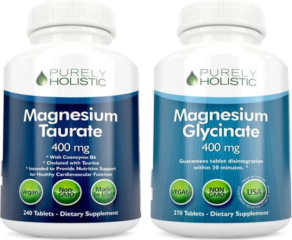 Magnesium Taurate 400mg + Magnesium Glycinate 400mg - High Absorption & Highly Bioavailable - Vegan Bundle - 270 + 270 Tablets