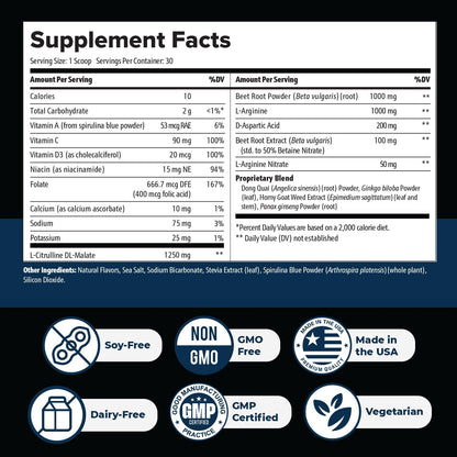 Nitric Boost Ultra Powder – GMP-Certified – 30 Servings, 3 Month Supply | Botanical powder, non-habit forming | Non-GMO, GMP-Certified, Made in USA | Mixes into water, daily scoop
