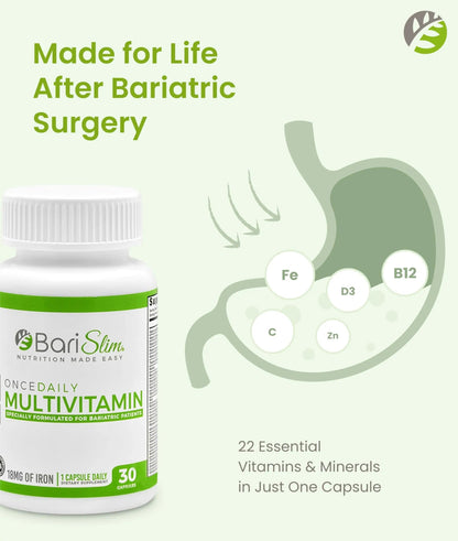 BariSlim Once Daily Bariatric Multivitamin Capsule - 18mg of Iron - Bariatric Vitamin & Supplement for Post Surgery Including Gastric Bypass BariSlim