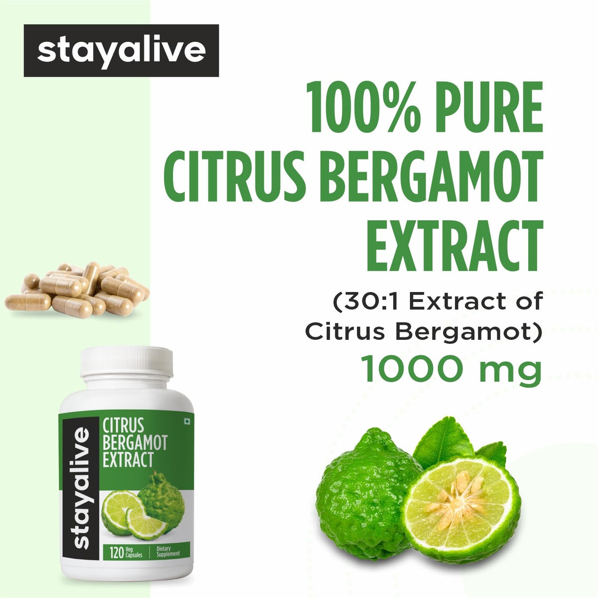 STAY ALIVE Citrus Bergamot Capsules 1000mg, 30:1 Super Extract with 50% Polyphenolic Flavanones, 120 Pills, Citrus Bioflavonoids Supplements for Women & Men | Non-GMO, Gluten-Free STAY ALIVEBuy Supplements Australia