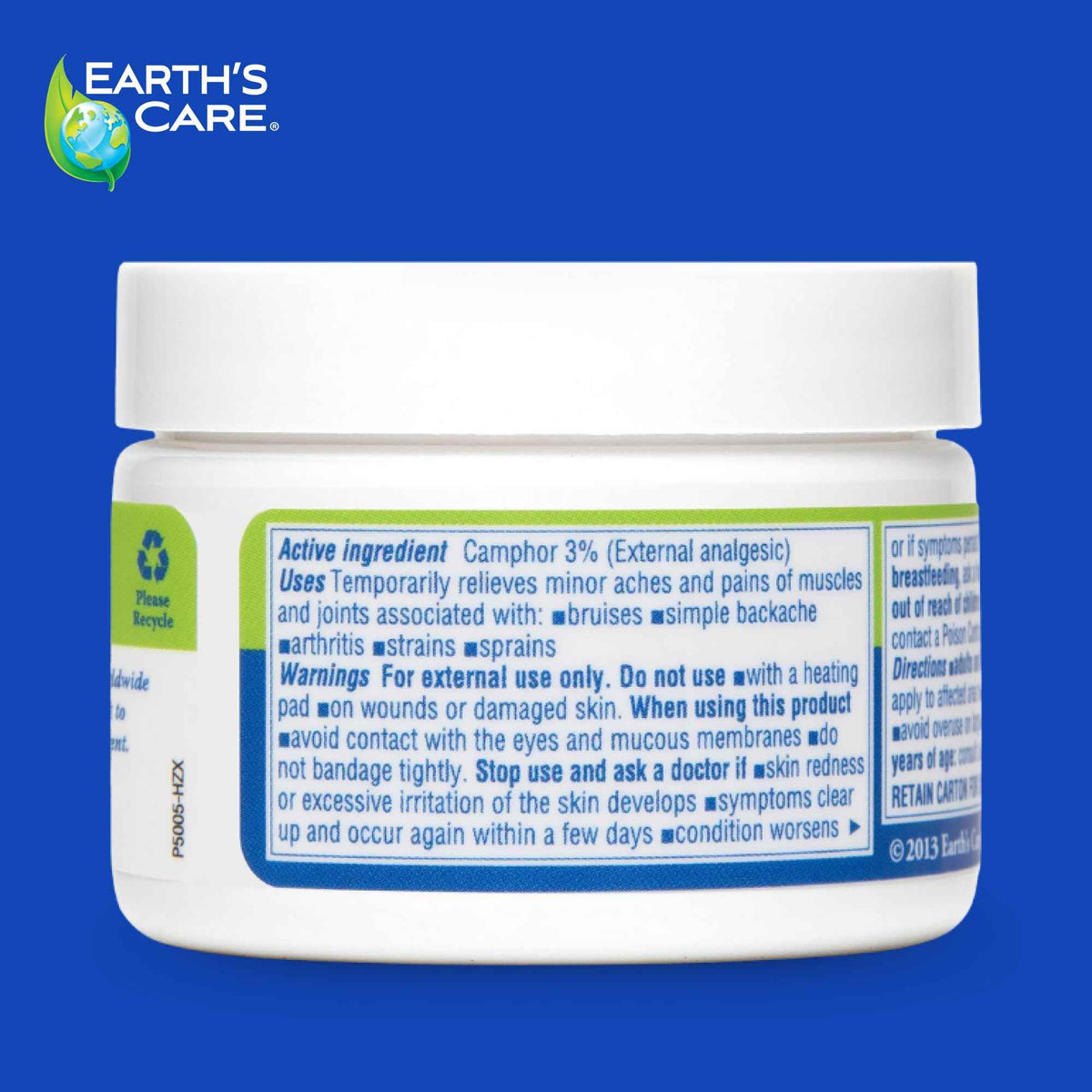 Earth's Care Muscle & Joint Rub - for Sore Muscles, Bruises, Aches and Strains - 2.5 OZ.