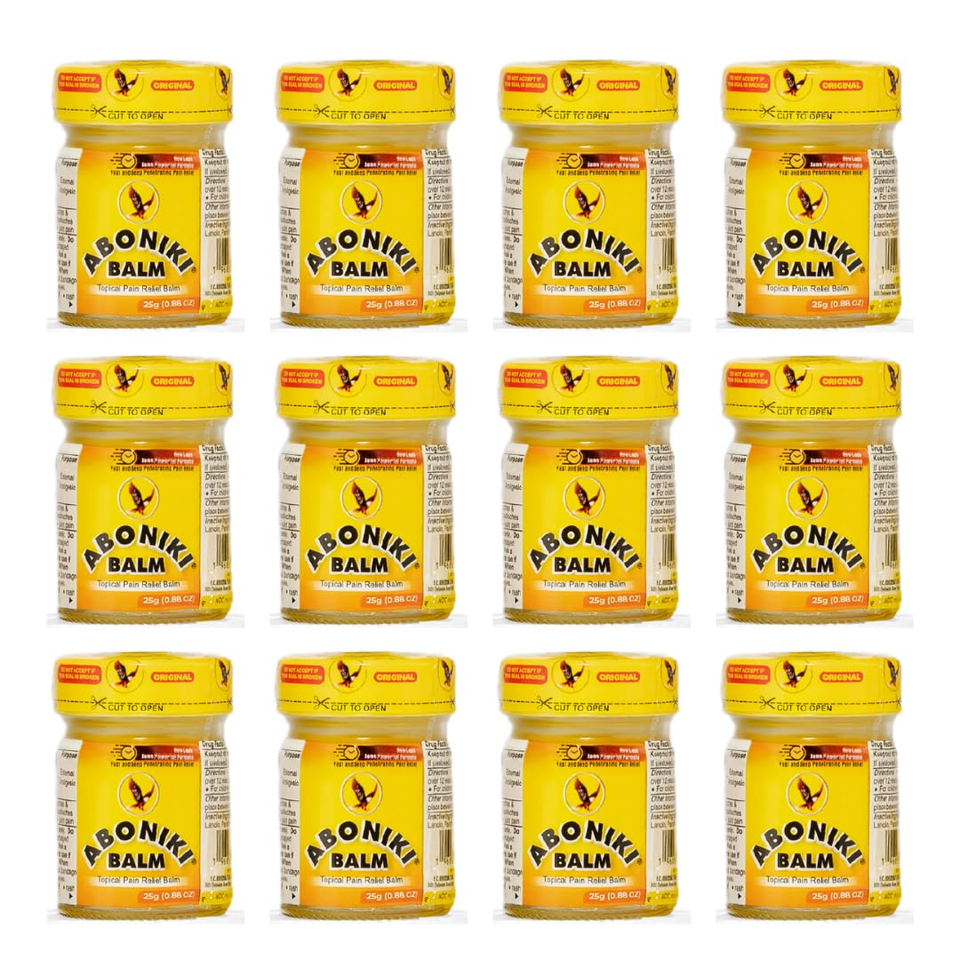 Aboniki Powerful Topical Pain Relief Balm with Natural Ingredients | Fast-Acting Soothing Relief for Joints & Muscle Pain, Soreness, Cramps | Long Lasting Full Body Rub (12 Plastic Jars) AbonikiBuy Supplements Australia