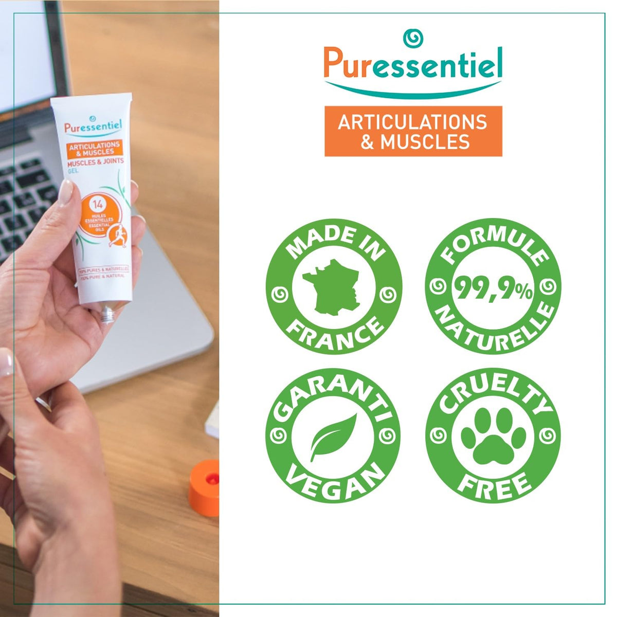 Puressentiel Muscles and Joints Gel - Soothing Gel for Muscle Relief and Knee Relief - Cooling Gel for Foot Relief - Back Gel - 2.02 oz PuressentielBuy Supplements Australia