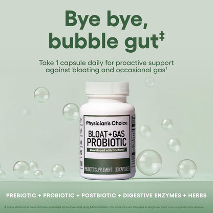 Physician's CHOICE Bloat & Gas Probiotic 30ct + 60 Billion Probiotic 30ct - Digestive Wellness Bundle