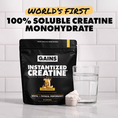 Gains in Bulk Instantized Creatine Sweet Lemonade & No Matter What Pre Workout Powder Bundle, Soluble Creatine Powder, Paraxanthine, Amino Acids & L Theanine, 130 Servings