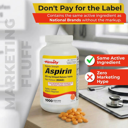 TIME-Cap Labs 1000 Regular Strength Aspirin 325mg – Delayed Release Enteric Coated Tablets for Minor Aches and Pains, NSAID Pain Reliever & Fever Reducer for Adults and Children 12 Years and Older TIME-CAP LABS, INC.Buy Supplements Australia