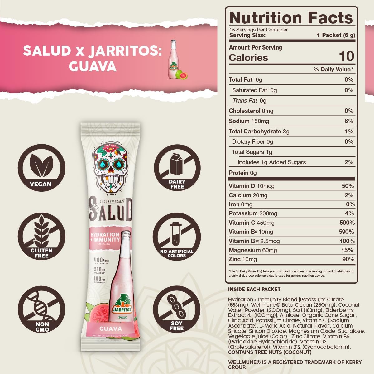 Salud x Jarritos 4-Pack | 2-in-1 Hydration + Immunity (Guava & Mandarin) & Energy + Focus (Fruit Punch & Lime) – 15 Servings Each, Agua Fresca Drink Mix, Non-GMO, Gluten Free, Vegan, Low Calorie, 1g o