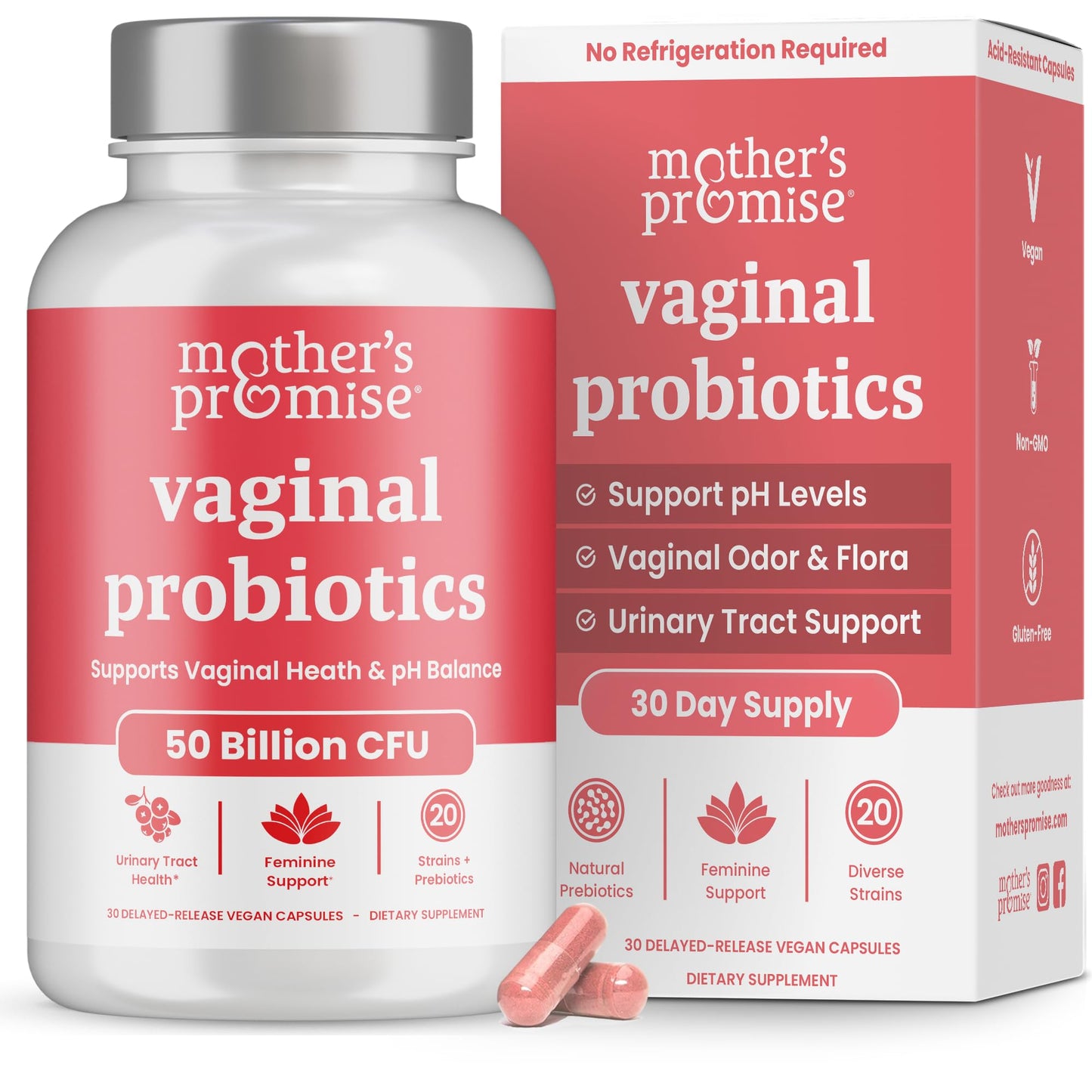 Vaginal Probiotics for Women pH Balance | 50 Billion CFU Womens Probiotic + Cranberry Pills for Vaginal Health, Healthy Odor, Yeast, Urinary Tract | Vegan Women's Probiotics and Prebiotics Supplement Mother's Promise buy supplements Au