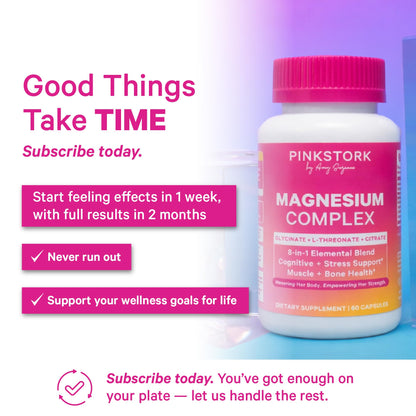 Pink Stork Magnesium Complex for Women - 8 Forms Including Glycinate, Malate, Citrate & L-Threonate - Stress, Sleep, Muscle & Hormone Support - 400 mg Elemental Magnesium - 60 Vegan Capsules Pink Stork buy supplements Au