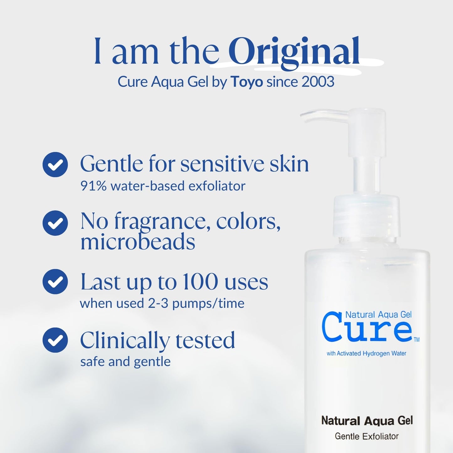 Cure by Toyo | Aqua Gel Gentle Exfoliator | Clear and Softer Skin | Non-Abrasive Face and Body Cleanser | Sensitive Skin | Big Size 8.82oz NATURAL AQUA GEL CURE buy supplements Au