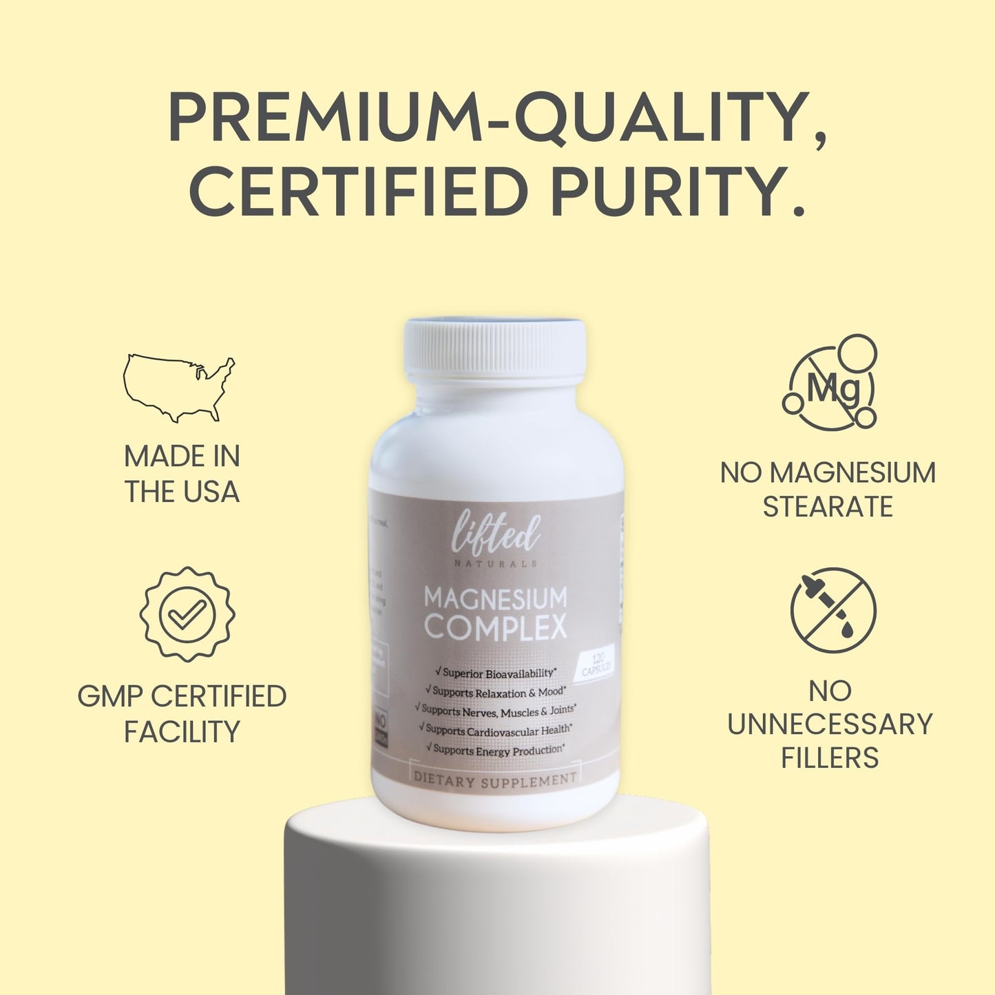 Magnesium Complex - Lifted Naturals Magnesium Supplement w/Bisglycinate, Malate, Taurate - 120 Capsules - Bioavailable Magnesium Formula for Mood, Sleep, Energy Support* Lifted Naturals buy supplements Au