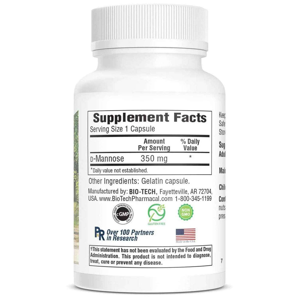 Bio-Tech Pharmacal D-Mannose, Supports Bladder and Urinary Tract Health (100 Count)
