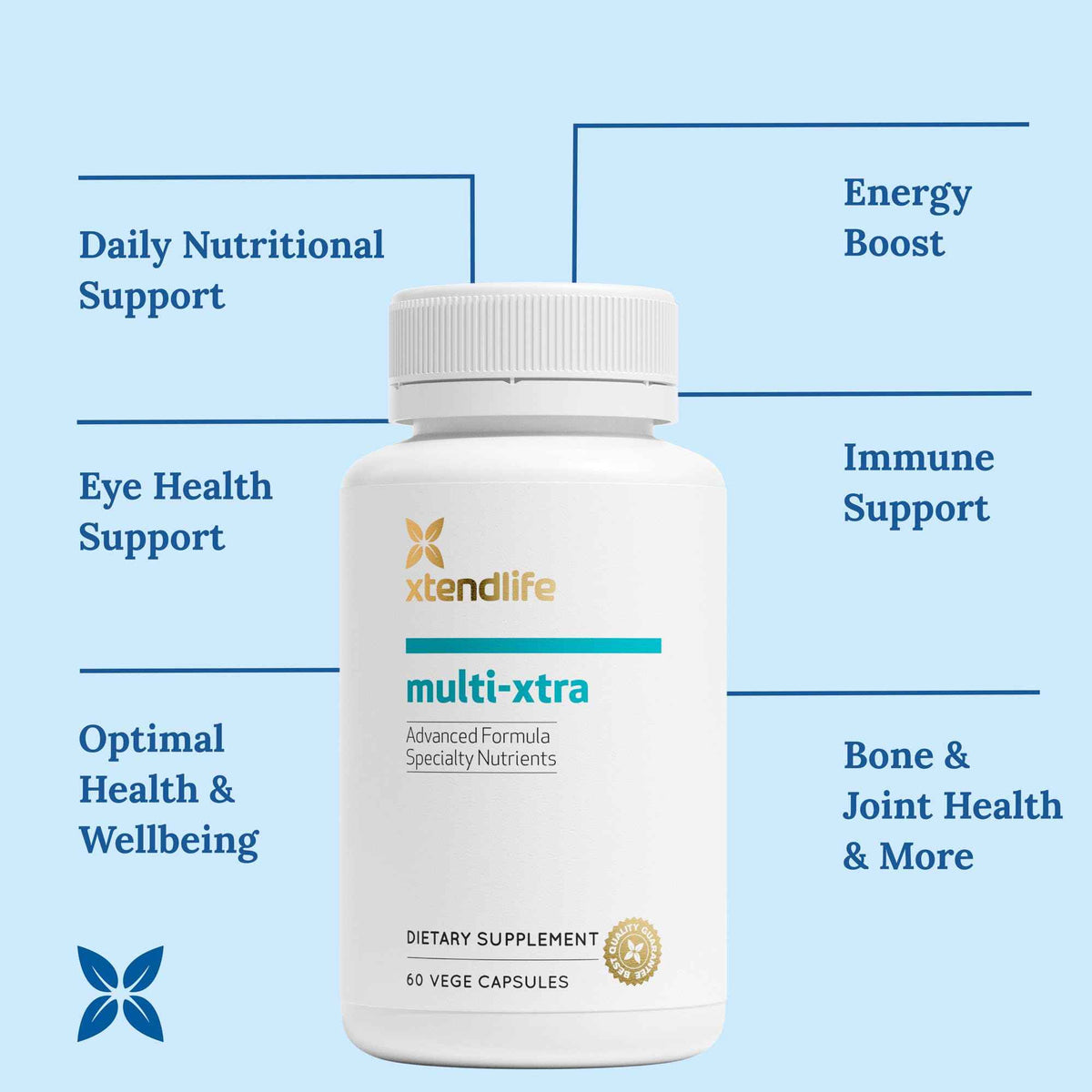 Xtendlife Multi-Xtra Multivitamin for Immune, Heart & Energy Support - 40+ Bioavailable Vitamins, Minerals, Antioxidants & Herbs - for Men, Women & Children - 30 Day Supply