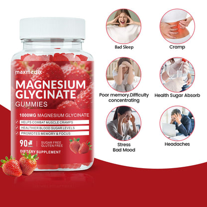 Magnesium Glycinate Gummies 1000mg, Sugar Free Magnesium Potassium Supplements Chewable for Adults with L-Threonate for Sleep, Body Support and Relaxation,90 Strawberry Gummies maxmedixBuy Supplements Australia