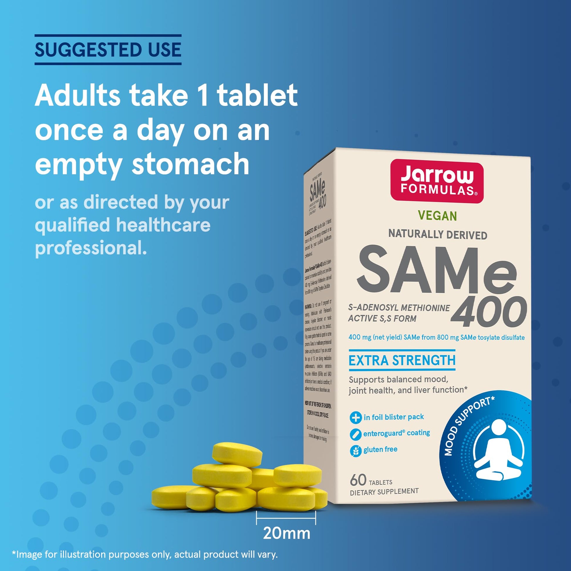 Jarrow Formulas SAMe Supplement 400 mg - 60 Tablets - High Concentration of Active S,S Form - Supports Joint Health, Liver Function, Brain Metabolism, Balanced Mood & Antioxidant Defense - 60 Servings Jarrow FormulasBuy Supplements Australia