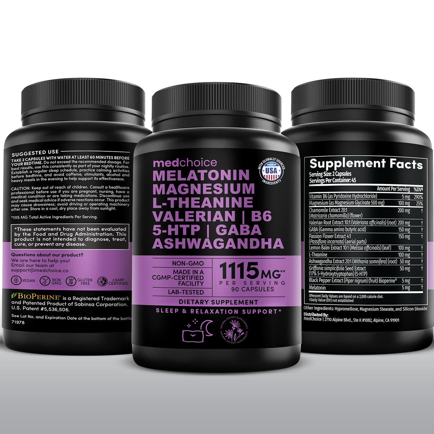 12-in-1 Melatonin Sleep Capsules - Natural Sleep Aids for Adults with Melatonin 5mg and Magnesium Glycinate 500mg, Sleep Aid with Ashwagandha, L Theanine, Valerian Root, GABA, 5-HTP (90ct, Pack of 1) MEDCHOICEBuy Supplements Australia