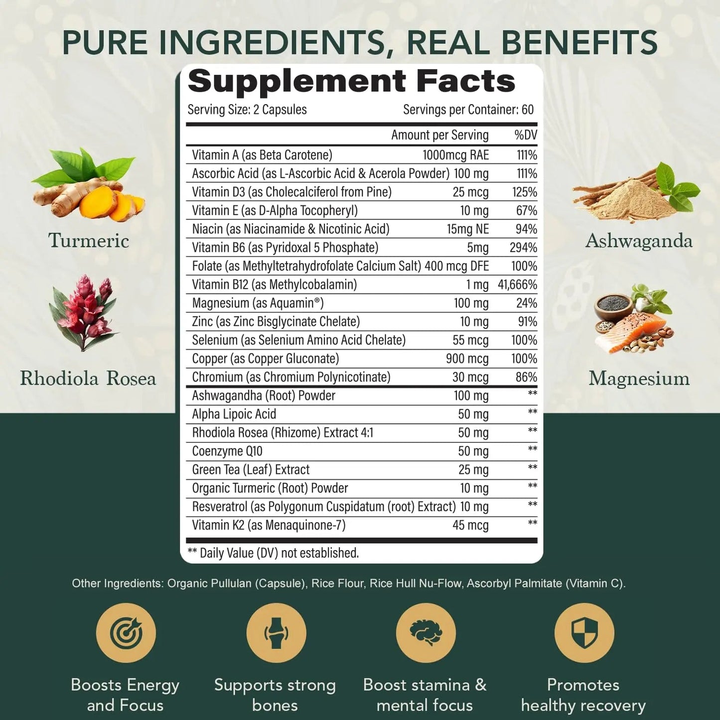 Multivitamin for Men with Vitamin D, K2, Zinc, Vitamin B12, A, E, B6, Calcium – Immune Health & Energy Support Daily Mens Multivitamins Elements of LIfe